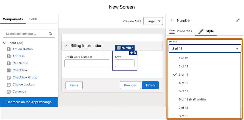 Component Width Options