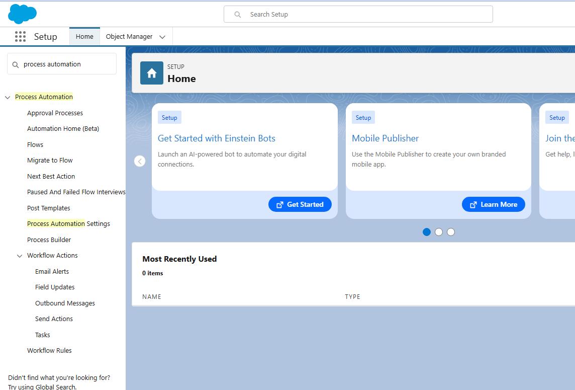 Process Automation Menu