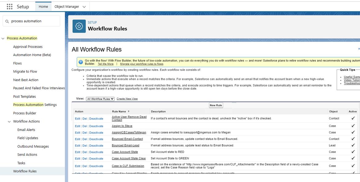 Workflow Rules Screenshot