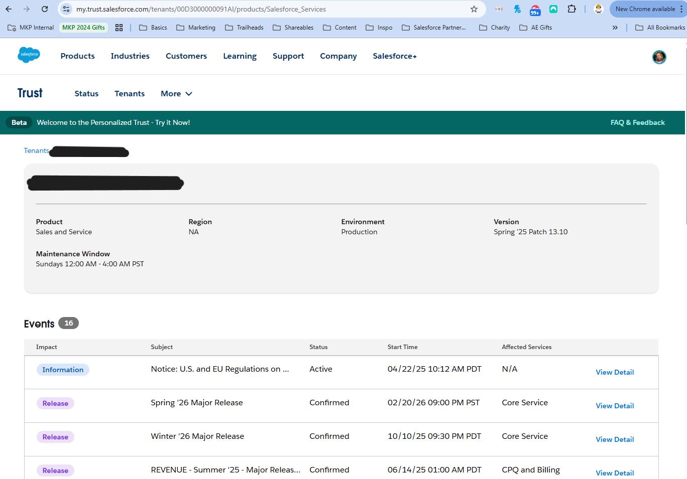 Org-specific events and details