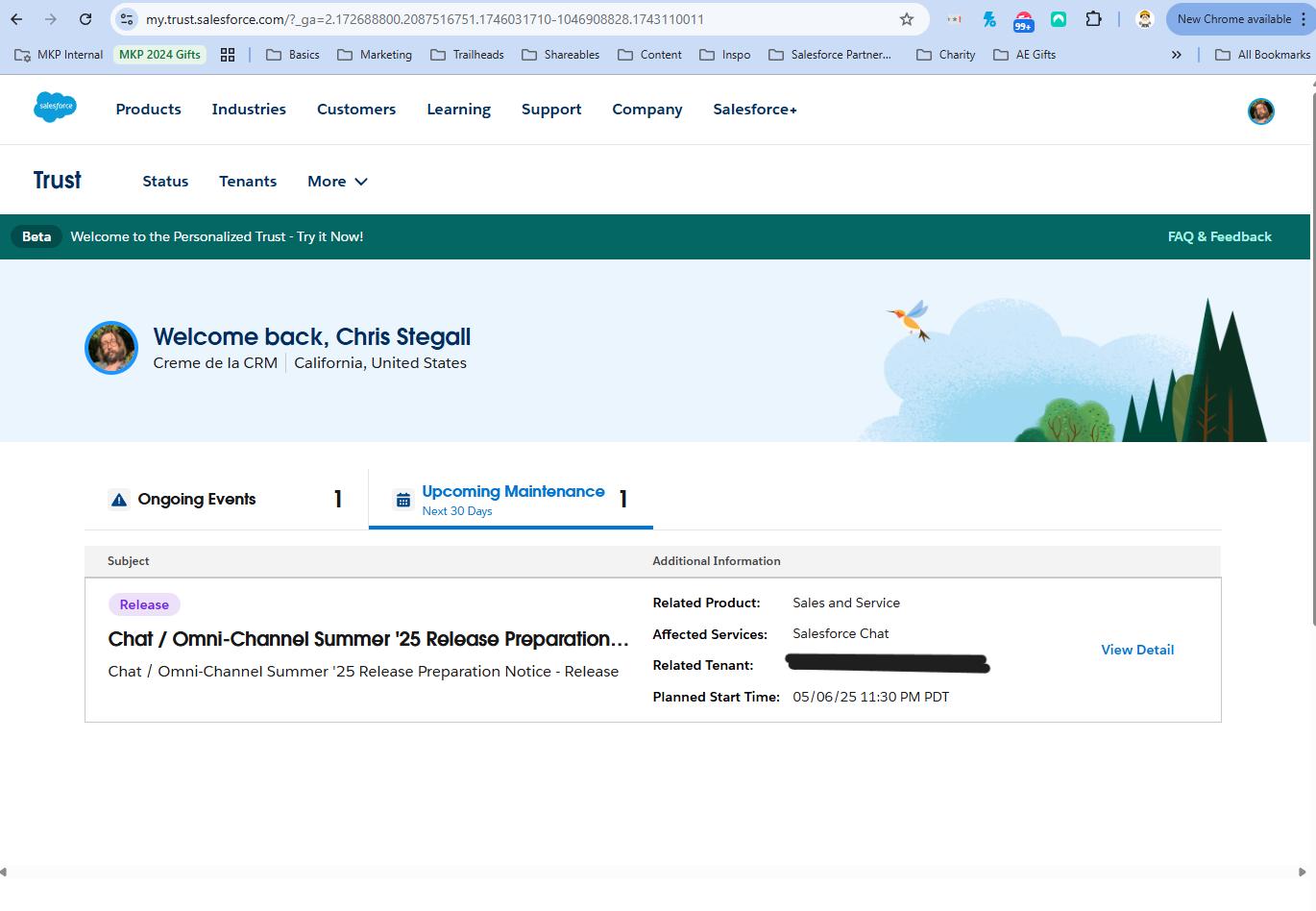 Org-specific upcoming maintenance notices